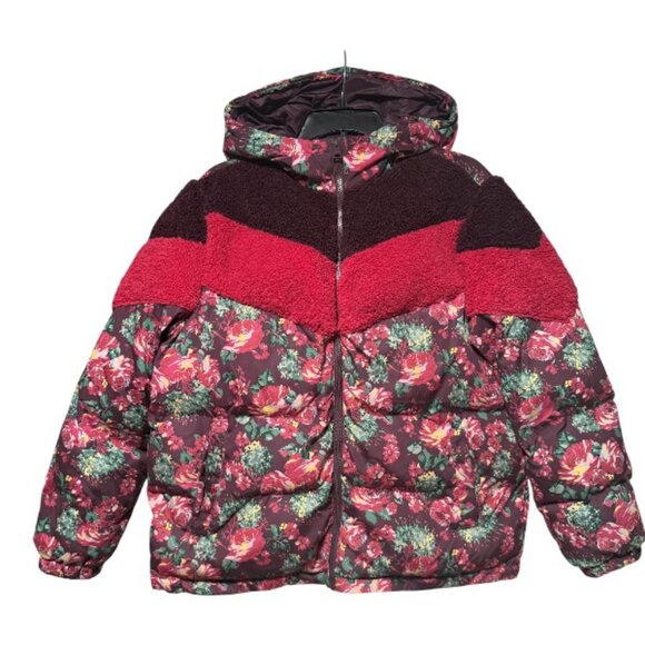 LEVI'S WOMEN'S MOLLY SHERPA LINED FLORAL PUFFER JACKET COAT HOODED - Picture 5 of 6